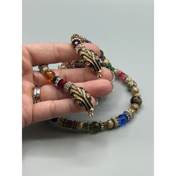 Snake Necklace Memory Wire Signed SWEET ROMANCE Beaded Serpent Choker One Size - Picture 5 of 12